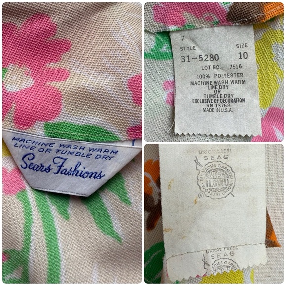 Vintage 70’s Sears Floral Flare Long Sleeve Dress 10 - Picture 7 of 8